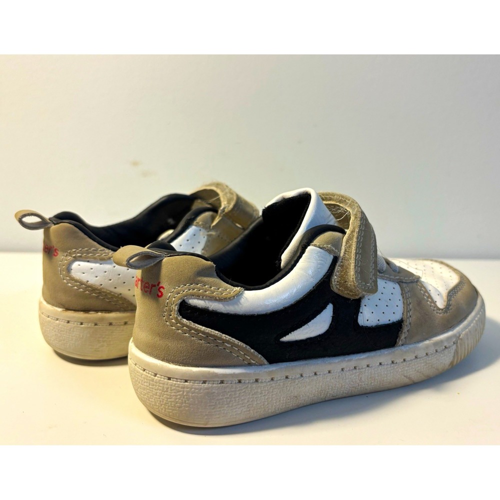 Carters Boys Sneakers Size 9 White Gray Black Colorblock Low Top Hook Loop Strap